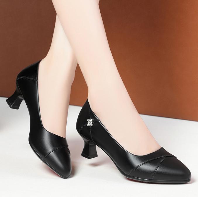 Vendita Calda Scarpe da Donna Scarpe da Donna Moda Décolleté Tinta Unita Primavera Estate Bocca Bassa Fibbia Punta Rotonda Tacco Scarpe da Donna