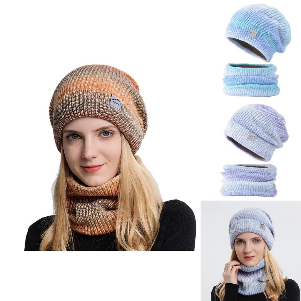 Knit Hat Set For Winter With Gradient Color Acrylic Fiber Material And Ear Protection For Casual Wear