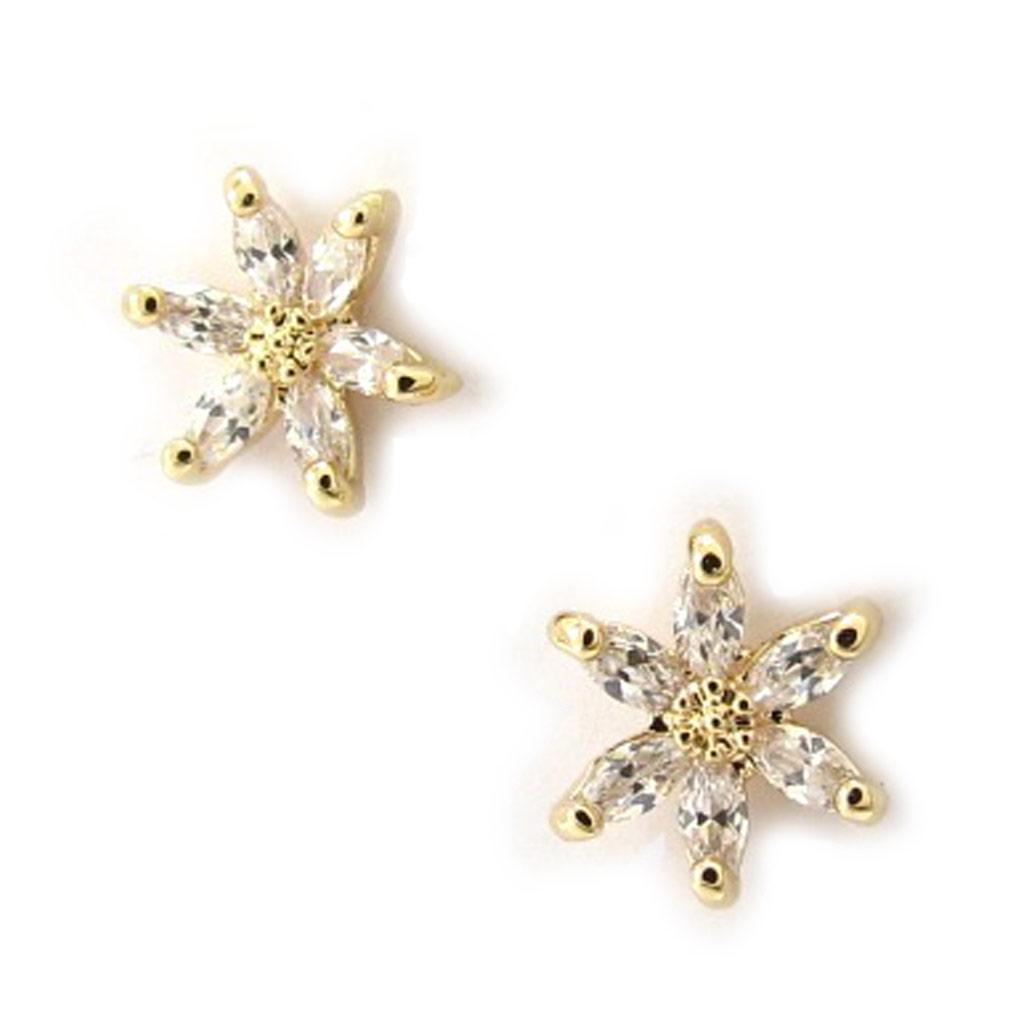 Les Trésors De Lily [K6658] - Gold Plated Earrings 'Flora' White Gold - 8 Mm