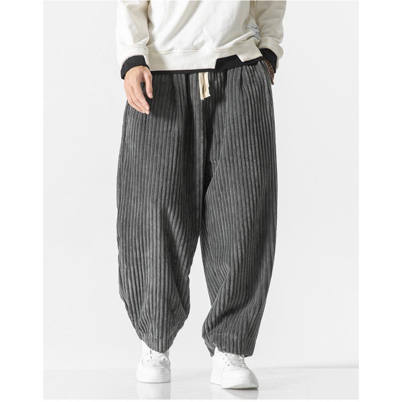 Mens Corduroy Loose Straight Chinese Style Big Size Casual Harem Long Pants