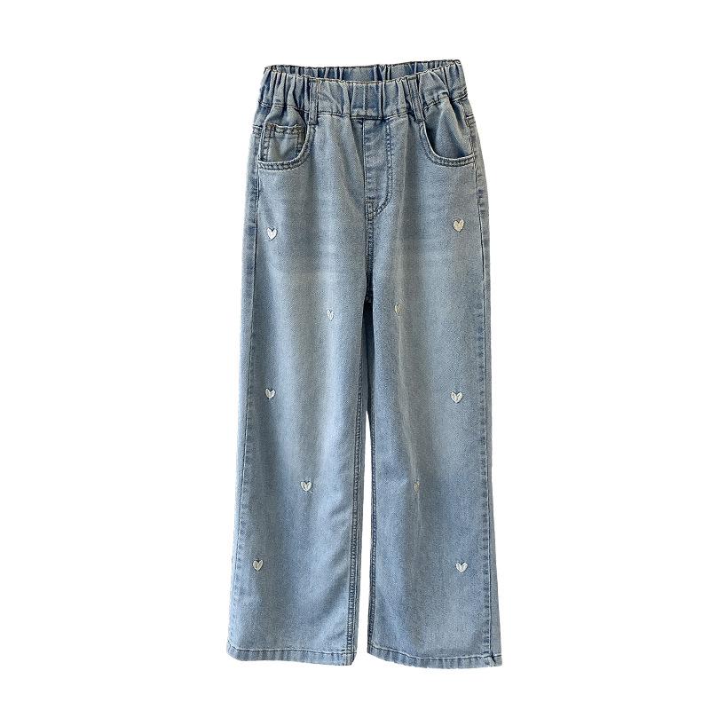 Girls' Trendy Spring 2025 Loose Wide-Leg Jeans - Casual, Straight-Leg Style for Middle and Big Kids