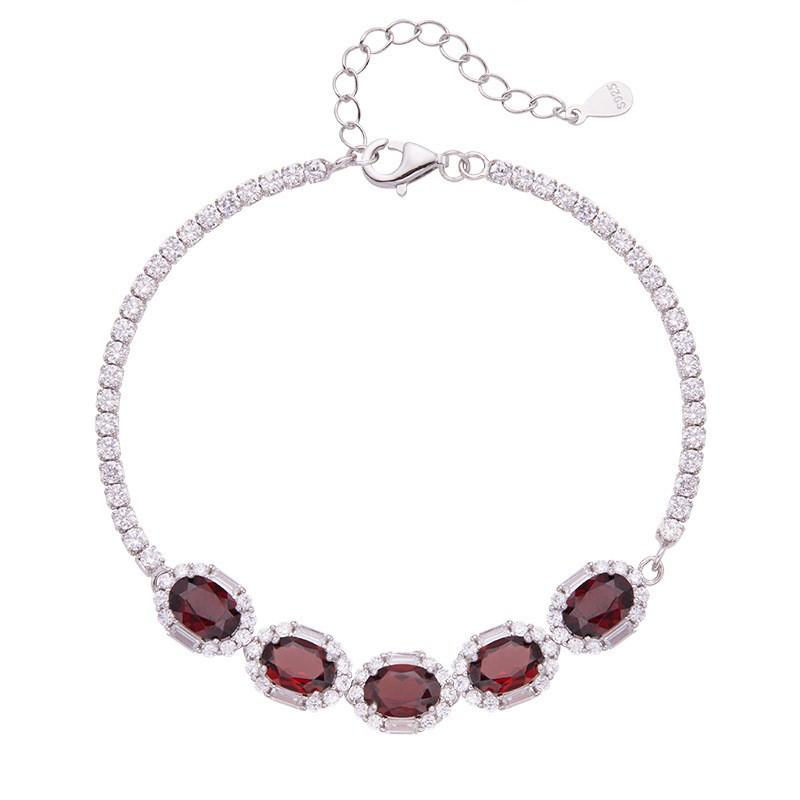 Natural Garnet Gemstone Bracelet Women Geometric Design With Chain Pave Setting Lightweight Luxury Jewelry Natural Garnet Gemstone Bracelet