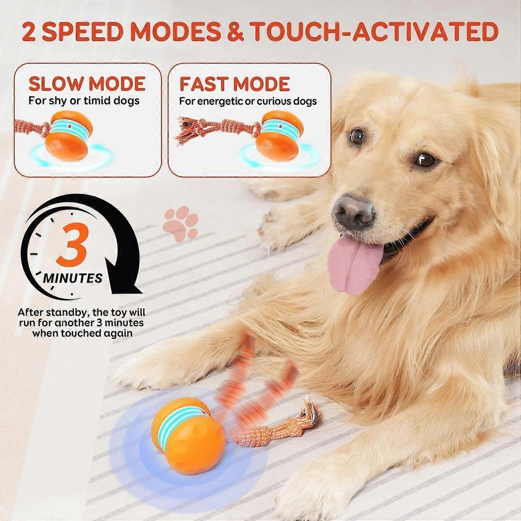 Interactive Dog Toys, Random Path Electric Automatic Moving and Rolling Dogs Toy with Rope for Small Medium Large Dogs, Motion-Activated Dog Stimulati