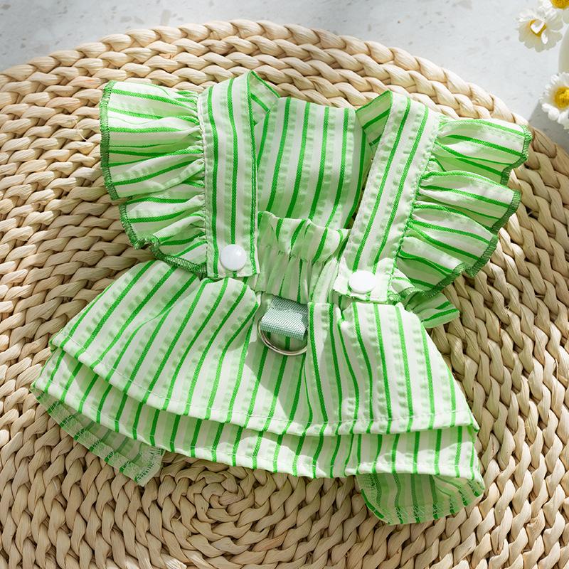 Spring Summer Dog Princess Wind Striped Traction Small Fly Sleeve Strap Skirt Cat Dress Teddy Pet Dog Clothes