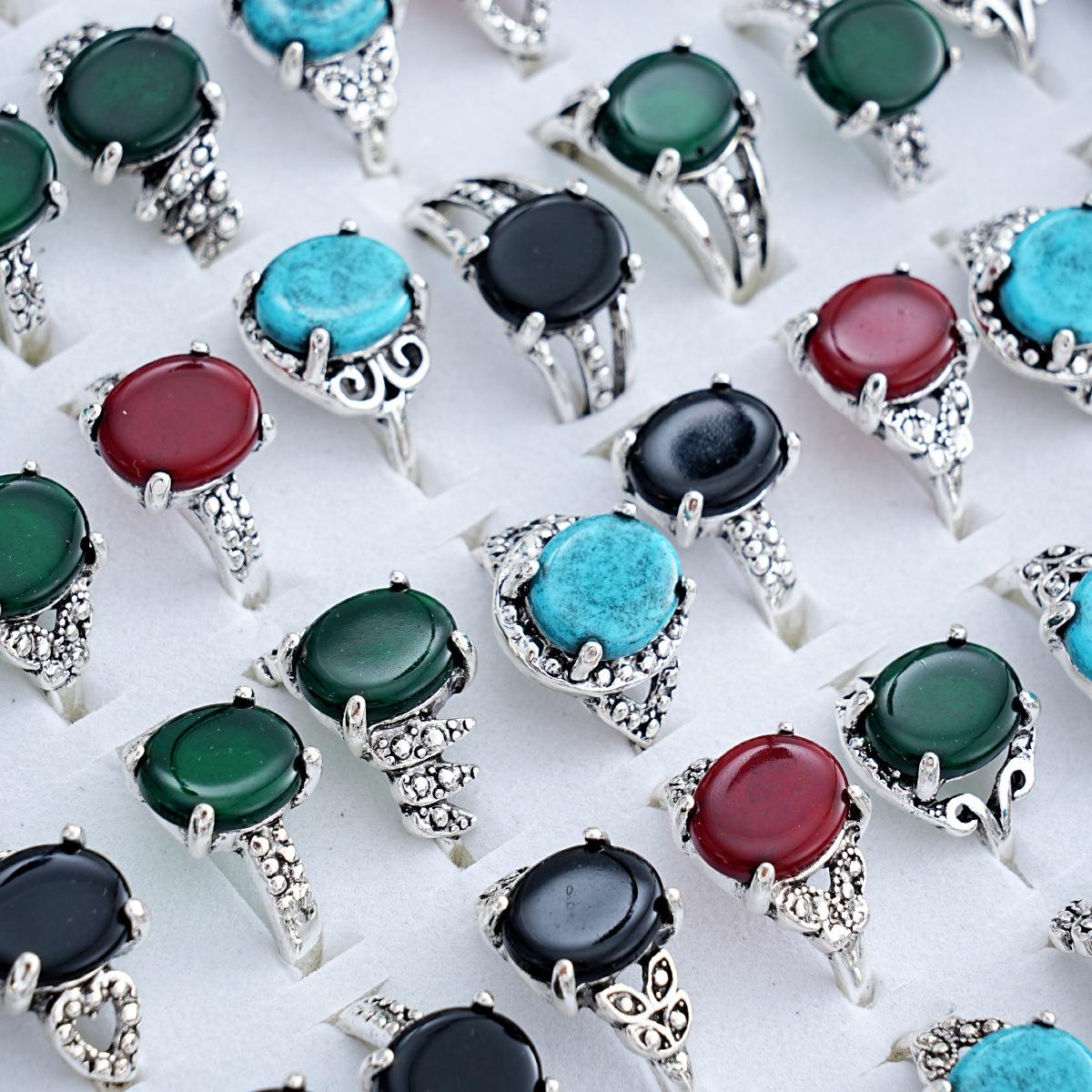 

10Pcs Exquisite Turquoise Rings For Women Men Trendy Natural Stone Daily Jewelry Party Gifts
