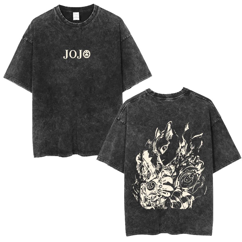 Anime Washed Vintage T Shirts Jojo Bizarre Adventure Tshirt Manga Giorno Giovanna Streetwear Men Women Casual Oversized T Shirt