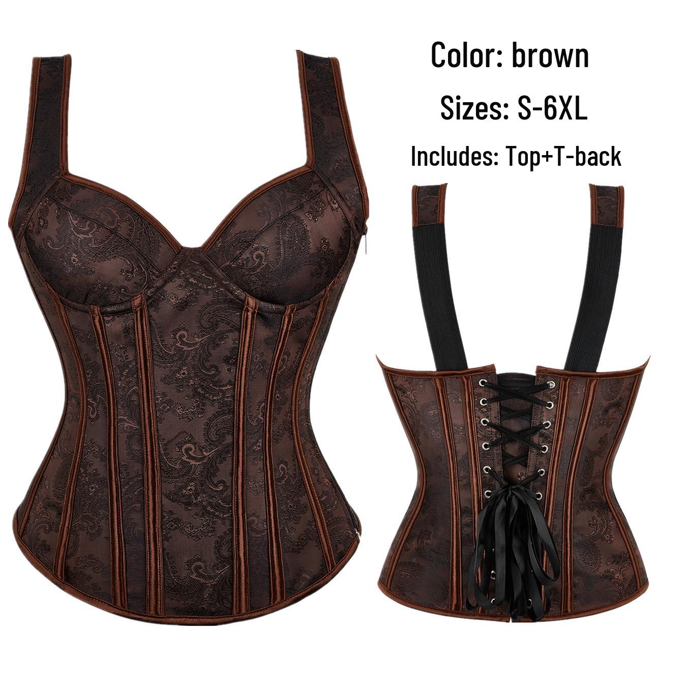 

Женский коричневый корсет-топ с бретелями для утяжки талии - Ретро европейский и американский стиль XL кофейный