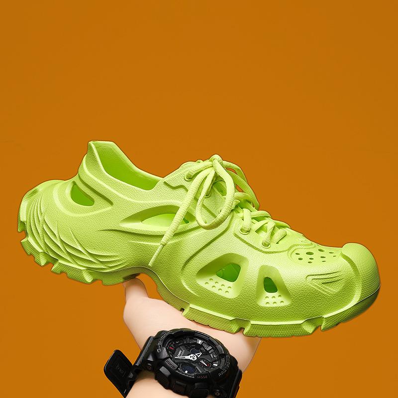 Sports Sandals Men'S Summer Hollow Wading Beach Shoes Breathable Lace-Up Couple Hole Shoes