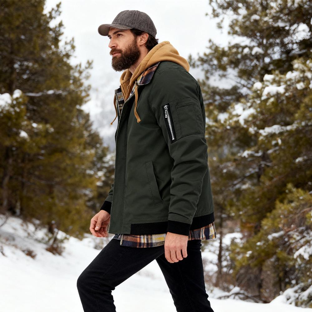 Men's Thick Solid Color Hooded Jacket for Spring, Autumn, and Winter - Air Force Style Casual Wear