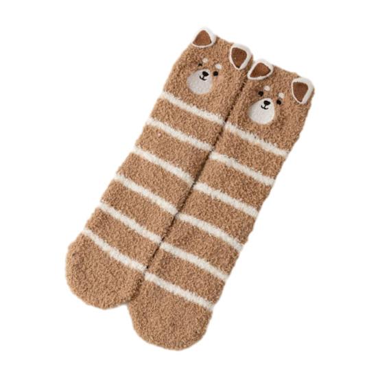

1 Pair Sleeping Socks Cartoon Animal Design Thickened Coral Velvet Warm Winter Socks Mid-Tube Non-Slip Indoor Winter Socks