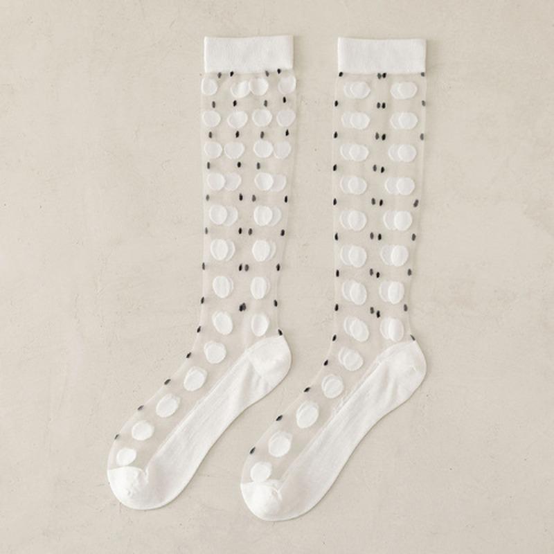 Crystal Silk Socks Stockings Women Summer Ultra-thin Transparent Nylon Long Socks Heart Print Lolita Kawaii Socks Women Stocking