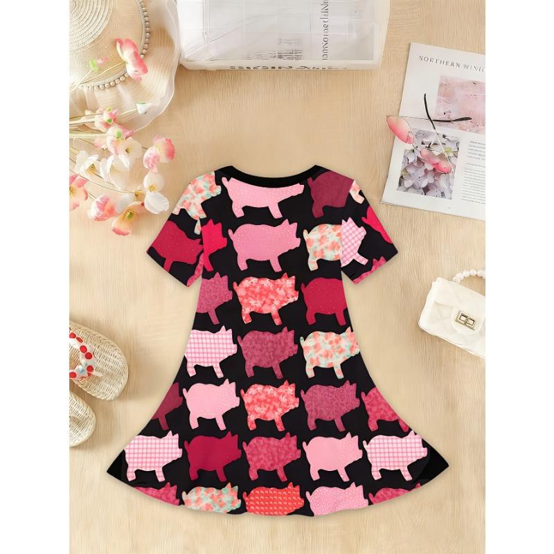 Girls' Summer Fashion Short Sleeve Cute Casual Dress, 3D Printed Casual Dress, a Gift for Children, Perfect Choice for Daily Wear Or Festive Occasions