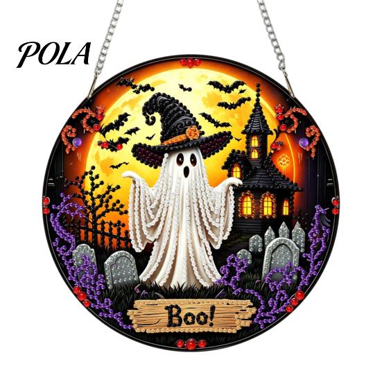 Creative Stress Relief Crafts Black Cat Moon Rhinestone Painting Kit, Halloween Faceted Faux Crystal Hanging Decor, Shining Pendant Art DIY