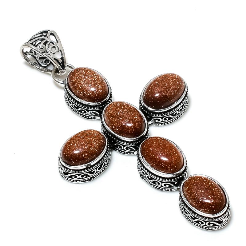 Natural Red Sunstone Gemstone Pendant 925 Sterling Silver- Handmade Cross Design, Everyday Wear Jewelry, Unique Red Sunstone Pendant Gifts