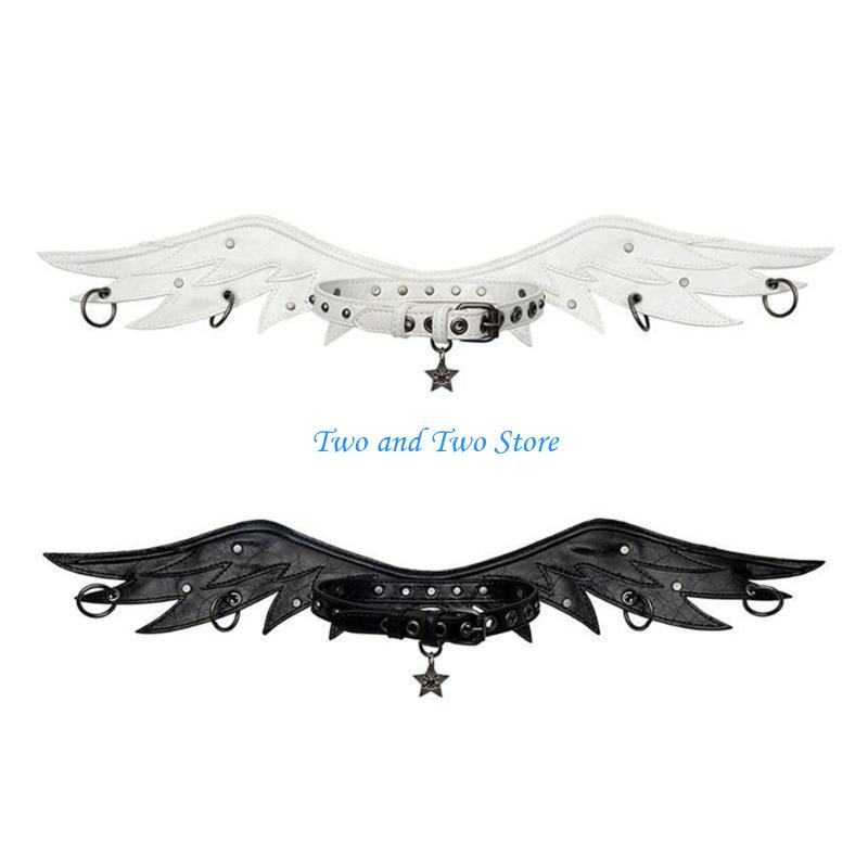 HX6F Fashion Angel Wing Design Necklace Lightweight Sturdy PU Leather Accessory