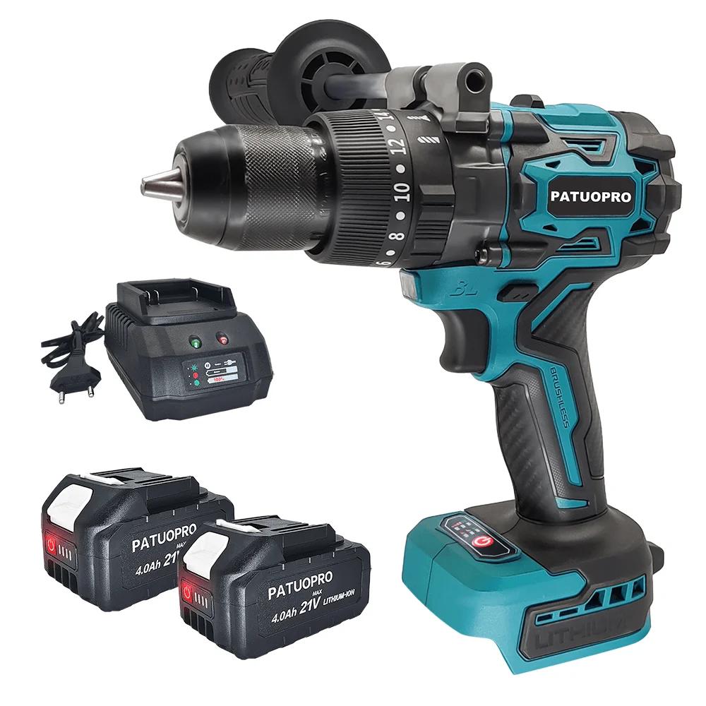 PATUOPRO 13mm Brushless Electric Drill 220Nm Cordless Screwdriver 3-Function Ice Drill Power Tool For Makita 18V Battery