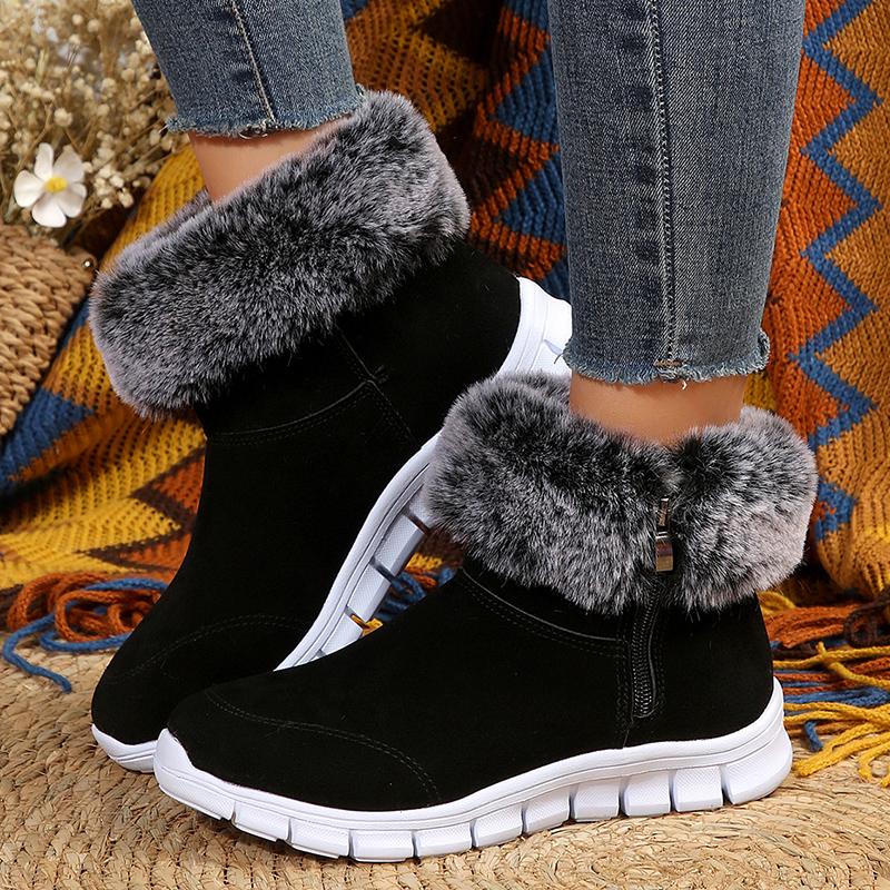 Fashion Zipper Faux Fur Ankle Boots Women Plus Size 43 Warm Thick Plush Snow Boots Woman Comfortable Non Slip Winter Botas Mujer