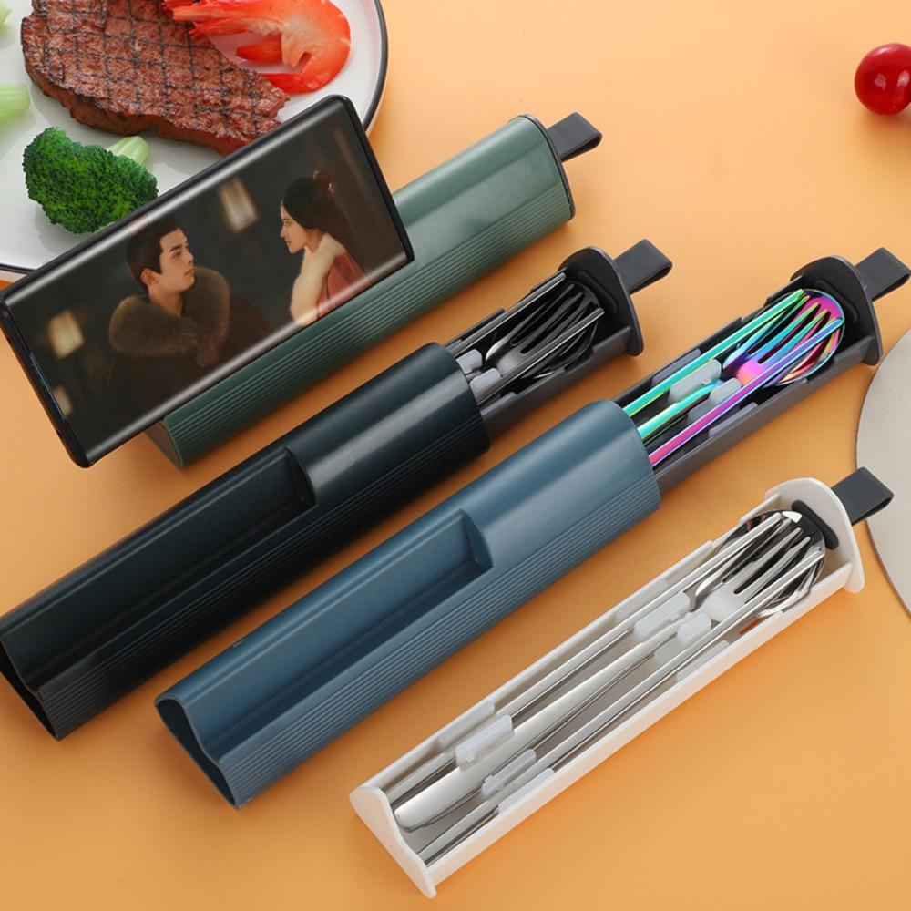 3Pcs/Set Pull-out Design 304 Stainless Steel Tableware Set Spoons Chopsticks Cutlery Set  Worker