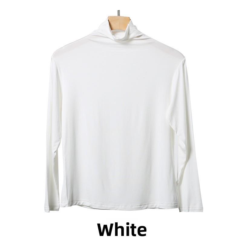 Solid Color Long Sleeve T Shirt For Women With High Neck And Spliced Design