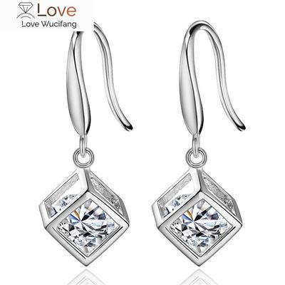 Embellished With Crystals From Austrian Drop Earrings Jewelry 925 Silver Square Accessories Eardrop WH39