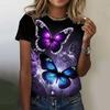 2026 New 3D Digital Women's Fashion T-shirt Butterfly Printed Round Neck Short Sleeve T-shirt Luxury Women's T-shirt Loose