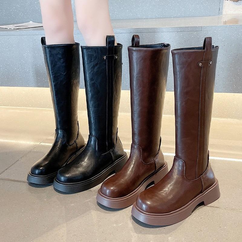 Soft leather boots autumn and winter new knight boots thin boots versatile medium boots women's thin cigarette boots
