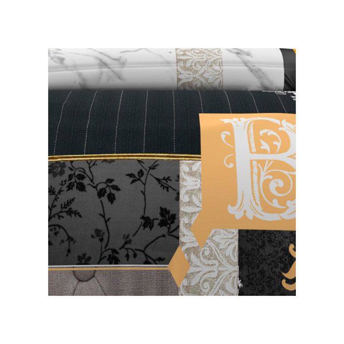 SOLEIL D'OCRE Parure de couette Coton WILLIAM - 1 Housse de couette 220x240 cm + 2 Taies d'Oreillers 63x63 cm - Gris et jaune