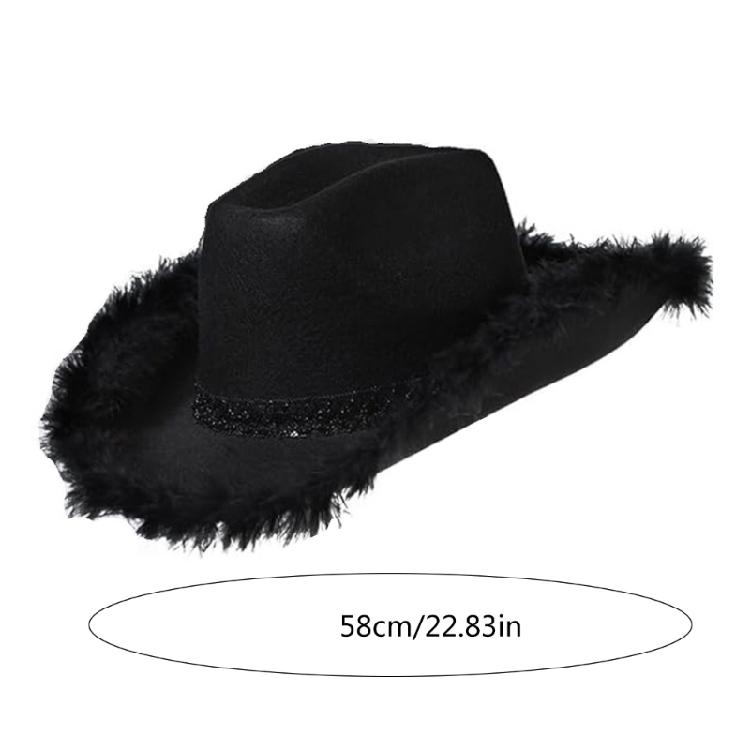 Large Brim Cowgirl Hat Women Music Festival Felt Hat Wedding Party Cowboy Cap