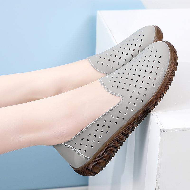 Flat Bottomed Women's Shoes Genuine Leather New Retro Women Flats Casual Slip on Hollow Clogs Woman Shoes Comfortable Hollow Out