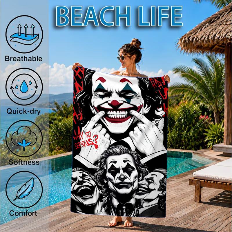 Cool Clown Pattern Beach Towel, Microfiber Beach Towel, Perfect For Pool, Beach, Travel, Home Decor Beach Party Fan Gifts