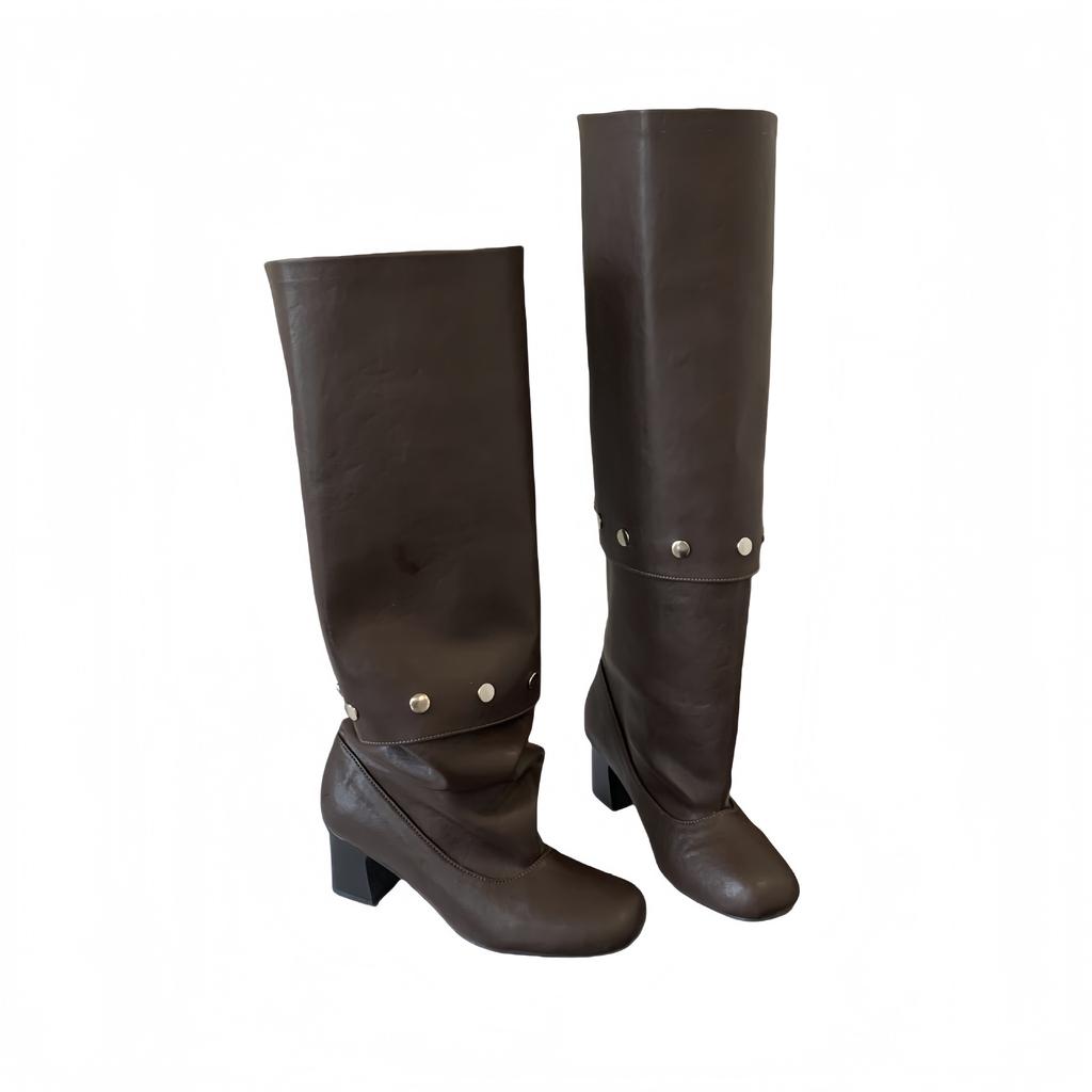 Two Wear Removable Knee Boots 2025 Summer New Retro Thick Heel Rivet High Tube Stacking Boots