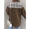 Autumn and Winter Women's Jeans Jackets, Denim Jacket Long Sleeved Checkered Button Down Shirt Jacket Top and Valve Pocket