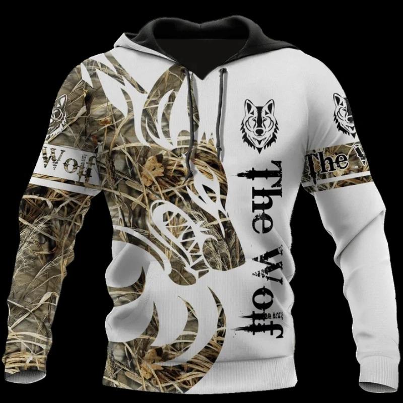 Jeseň a zima Pánske mikiny s kapucňou Zvierací vlčí vzor 3D tlač Dlhý rukáv Voľný Street Fashion Pulover Pánske oblečenie 6XL
