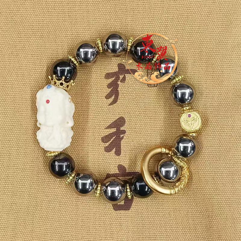 Beijing Scenic Black Porcelain Silver Bead & Gold Foil Glazed Women s Bracelet
