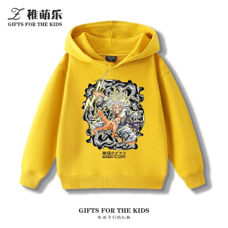 Kinder-Hoodie mit Aufdruck zum Thema Luffy aus One Piece, innen gefüttert mit Fleece, vielseitig und modisch für Herbst und Winter.