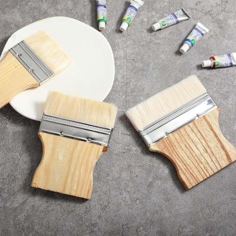 4Pcs Flat Paddle Paint Brush with Wide Coverage 2/3/4/5inch Square Flat Wood Handle Wool Paint Brush Easy to Use
