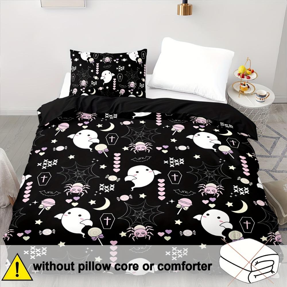 3-teiliges schwarzes Bettwäsche-Set Halloween Geist 3D-Druck Gemütliches Bettbezug-Set King Queen Twin Einzelgröße Geburtstagsgeschenk Schlafzimmerdeko