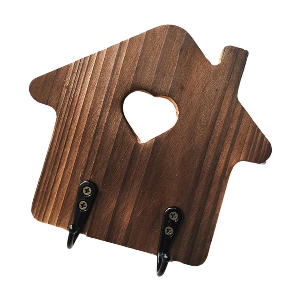 Decorative Wooden Key Hanger Wall-Mounted Key Storage Rack with Hooks House Shaped Entryway Decoration Coat Organizer