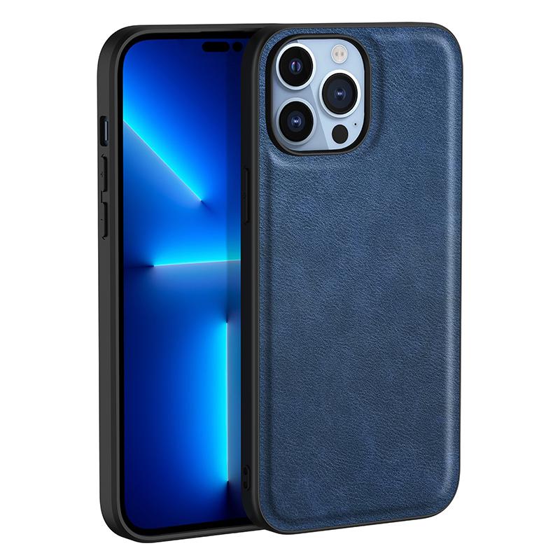 

For iPhone 16 Pro Max Case Retro PU Leather Coated PC+TPU Phone Cover Blue