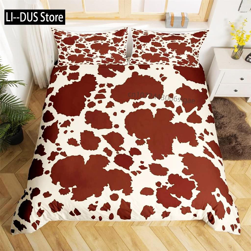 Brown Cowhide Duvet Cover Patchwork Cow Fur Farm Animal Bedding Set Western Farmhouse Retro Style Quilt Cover For Bedroom Decor