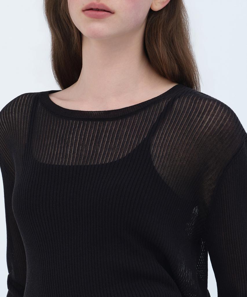 MUSINSA STANDARD WOMAN Women'S Linen Blend Ribbed Sheer Knit [Black]
