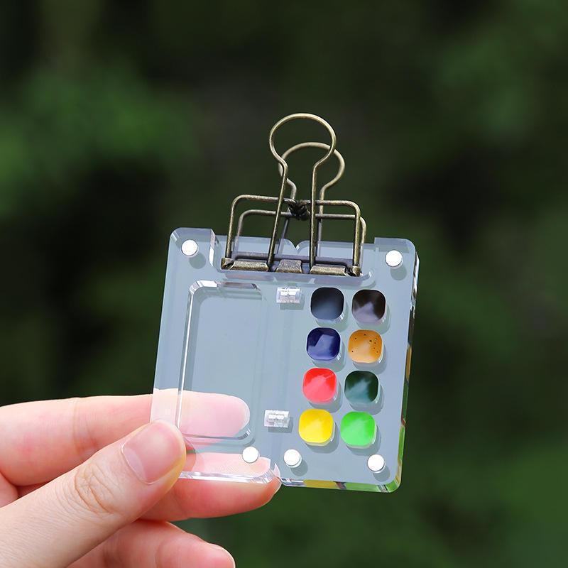 Compact Travel Watercolor Palette Set with Transparent Acrylic Paint Dispenser