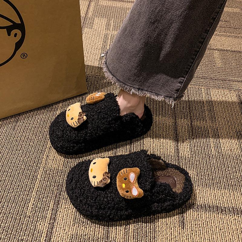 Cute bag head lamb wool slippers women's outer wear 2025 new autumn and winter thick bottom warm one pedal cotton mop