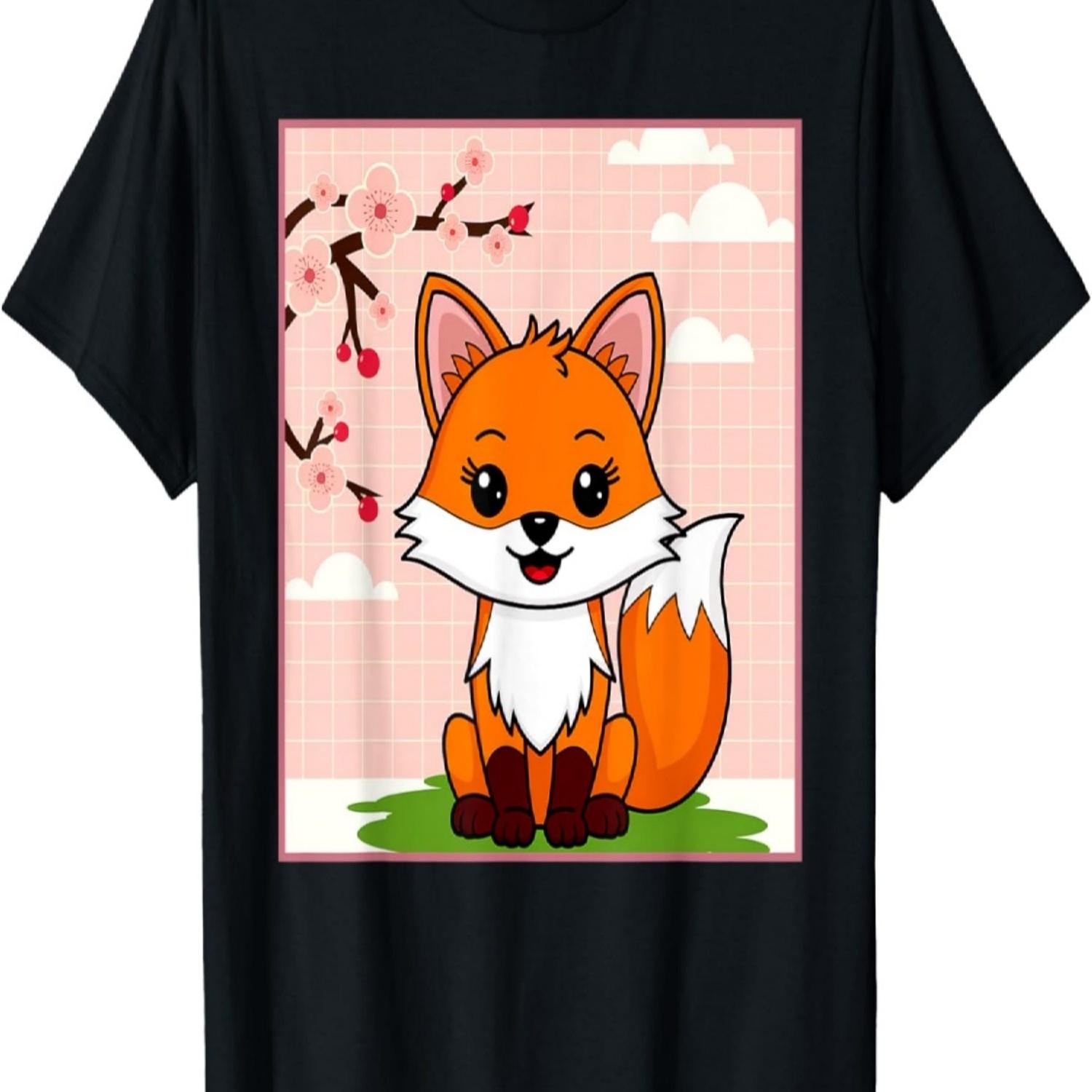 Милая лиса Кицунэ Сакура Цветок вишни Футболка(1) S чёрный