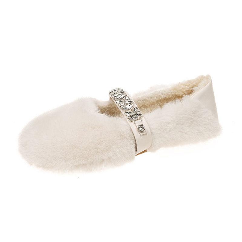 Internet celebrity flat Mary Jane Mao Mao single shoes women's shoes 2025 new autumn and winter wear warm velvet cotton shoes