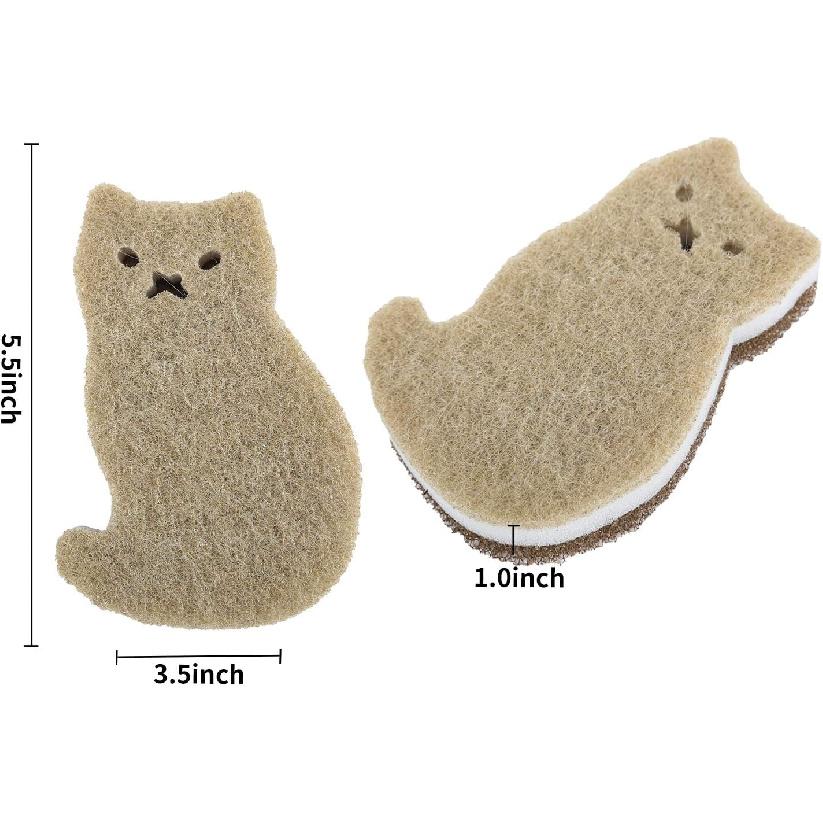 Kitchen Scrub Sponges Non-Scratch Multi-Use Heavy Duty Scrub Sponge for Dishes Pots and Pans Three-Layer Cat Shape Cleaning