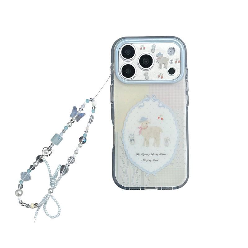 Korean Plaid Floral Sheep iPhone 16/15 Pro Max Case for Women