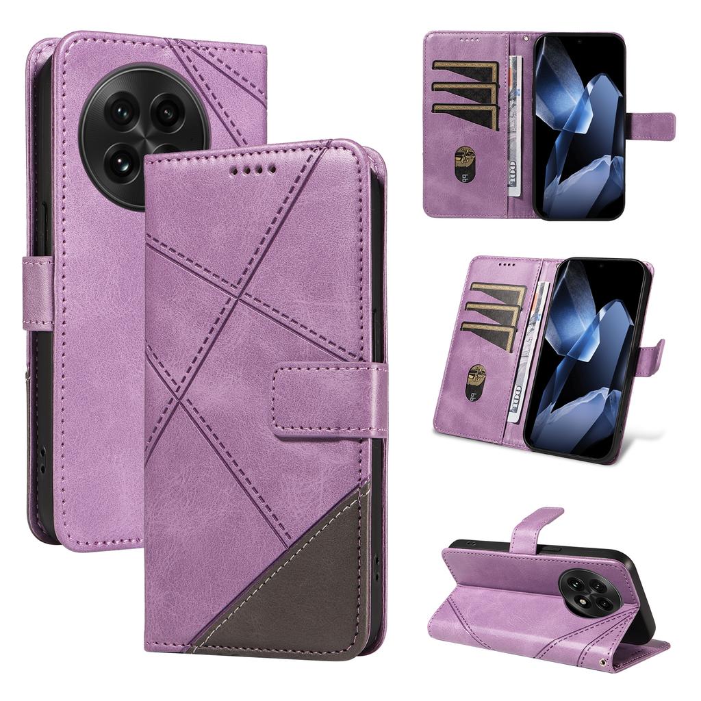 For OnePlus 13 Leather Case Geometric Line Design Wallet Phone Cover with Wrist Strap