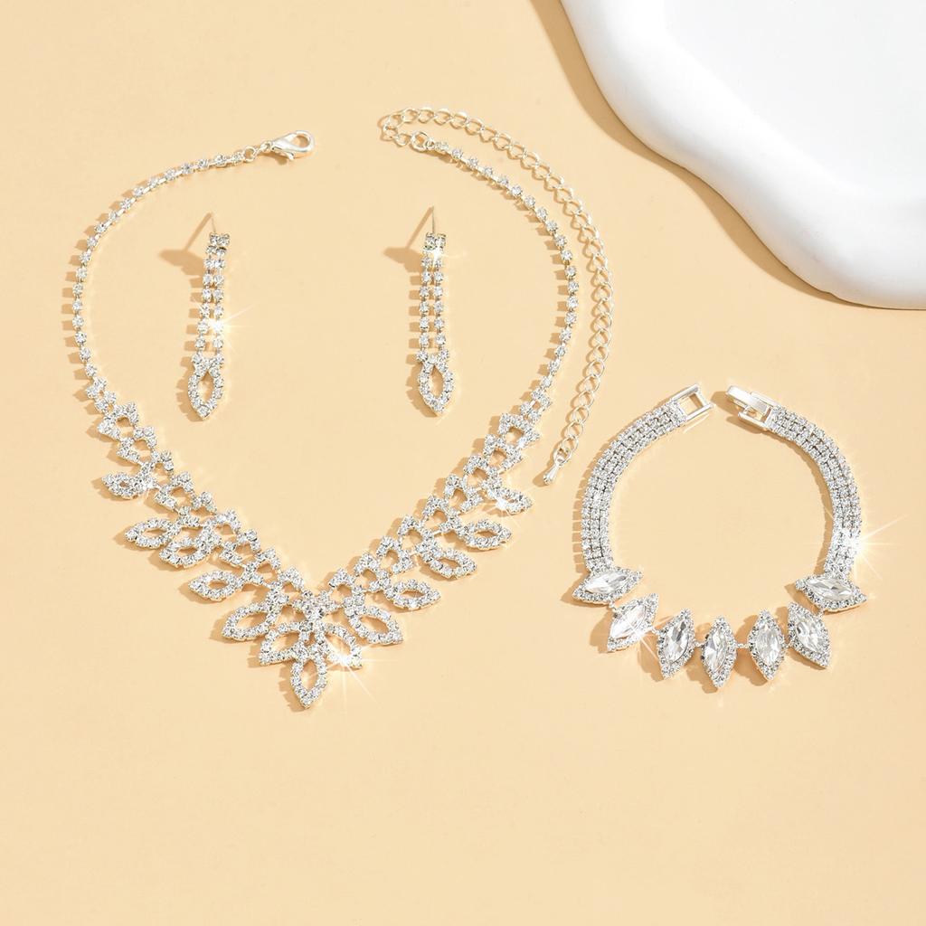 Bridal Jewelry Set Silver Claw Chain Rhinestone Ladies Necklace Earrings Set Wedding Jewelry Banquet Dress Necklace