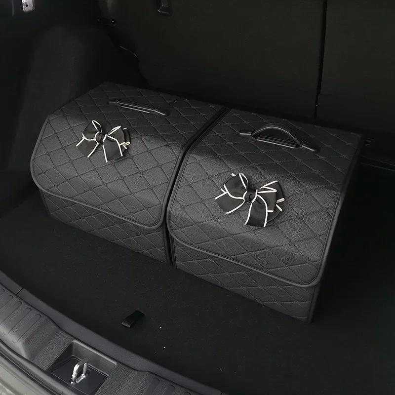 Large Capacity Car Trunk Organizer Box Household Multiuse Storage Bag Foldable Leather Stowing Tidying Emergency Storage Boxes